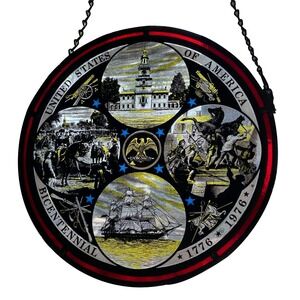 Vintage Suncatcher Stained Glass United States Of America Bicentennial 1776 1976